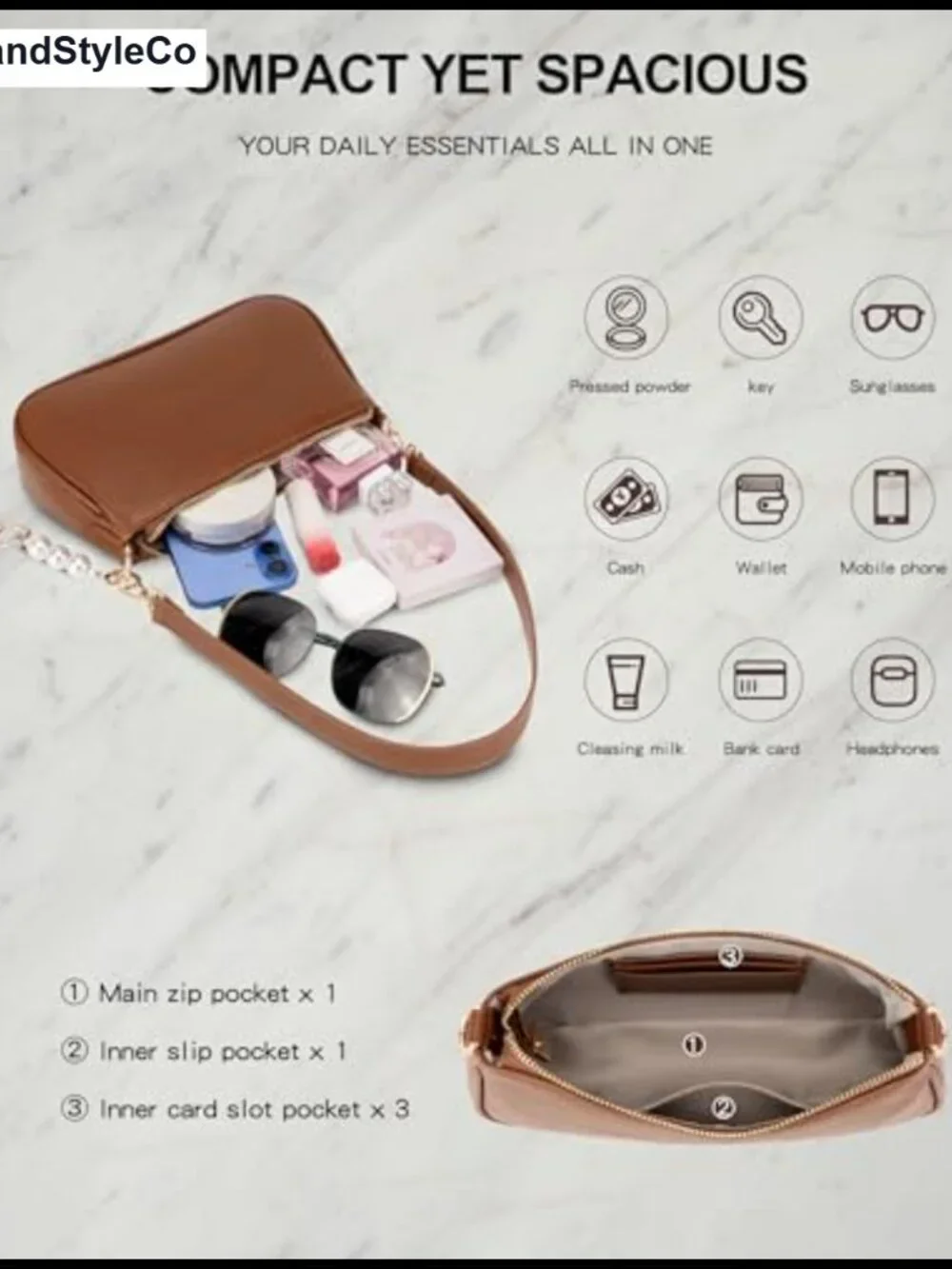 Women's Vegan Leather Hobo Crossbody Purse with 3 Straps & Pearl Chain